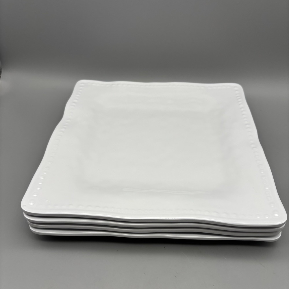 Tommy Bahama White Hobnail Melamine Dinner Plates Service For 4